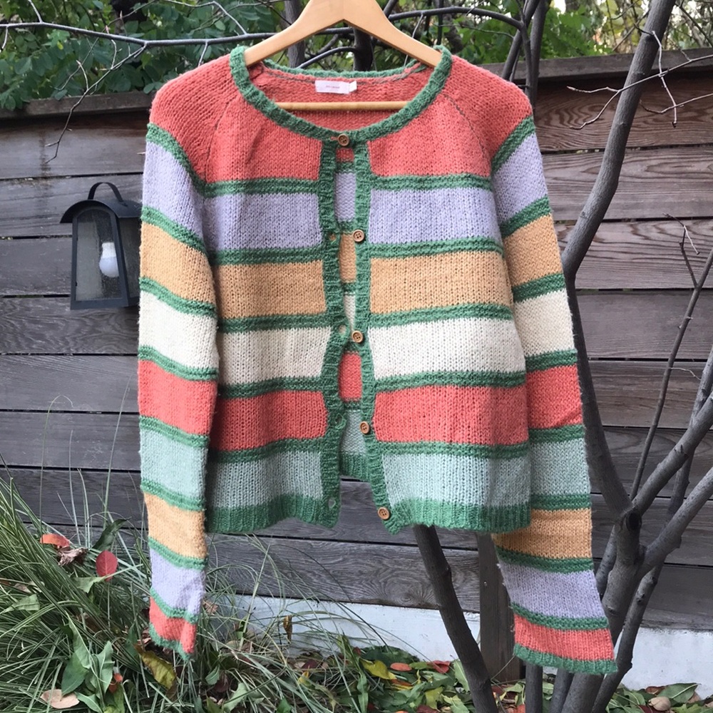 Knit striped cardigan sweater